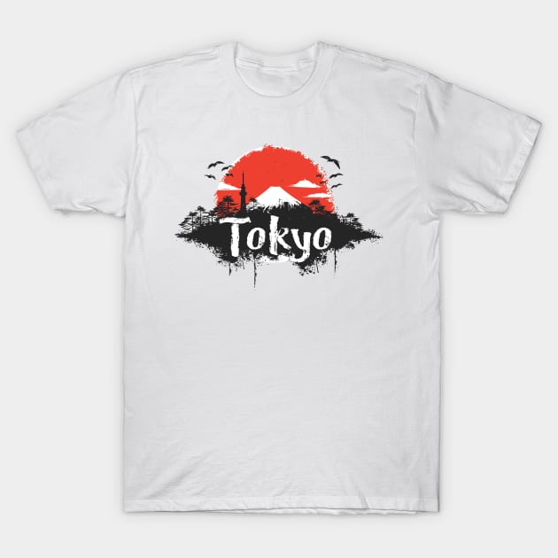 Distressed Tokyo fuji san backdrop painting style T-Shirt by MK3